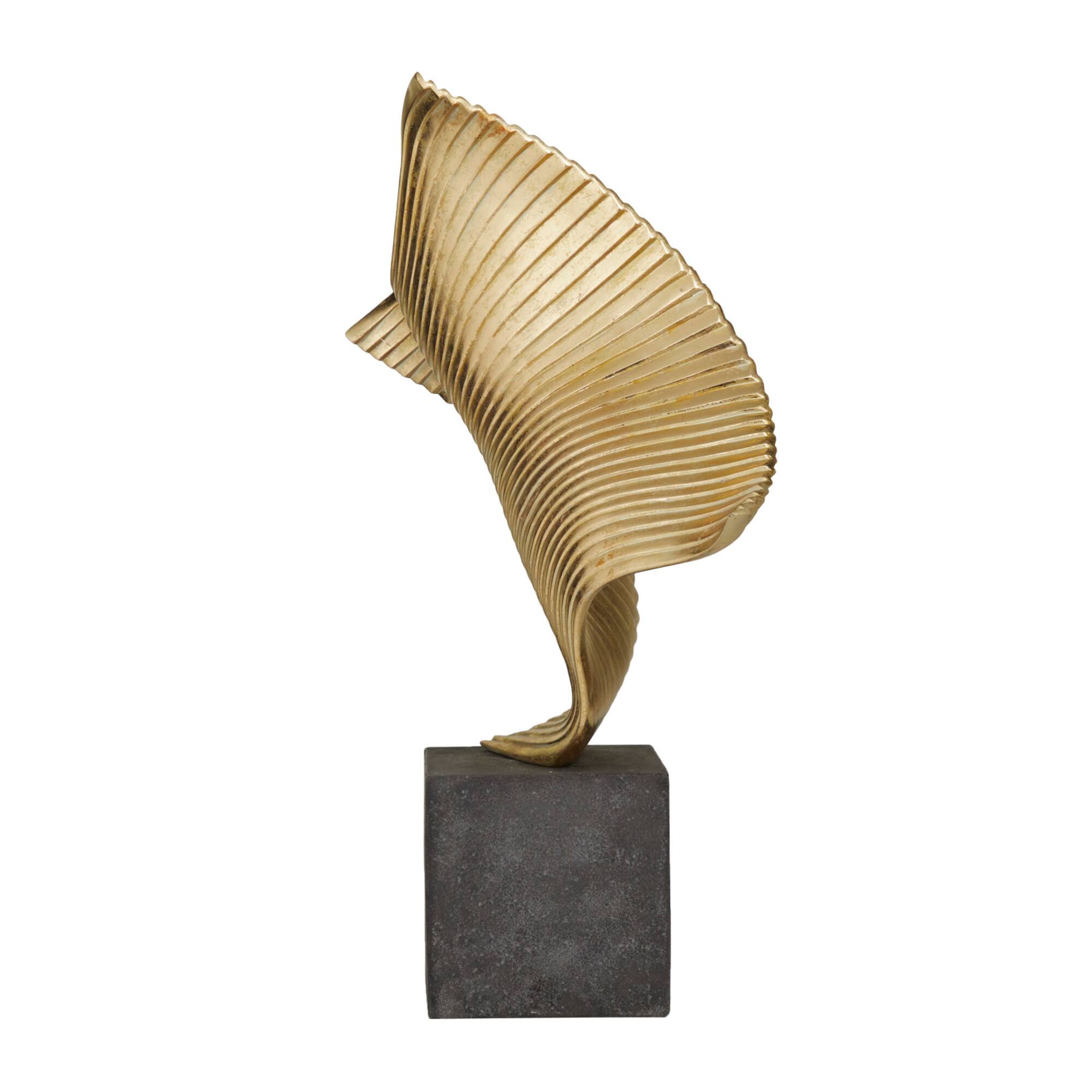 22" Gold Polystone Wave Abstract Sculpture with Black Base